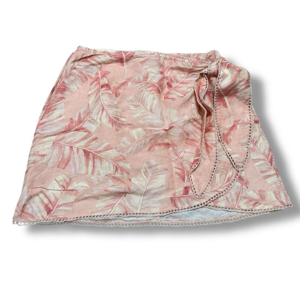 Show Me Your Mumu Iva Wrap Skirt Pink Majestic Palm Linen Small